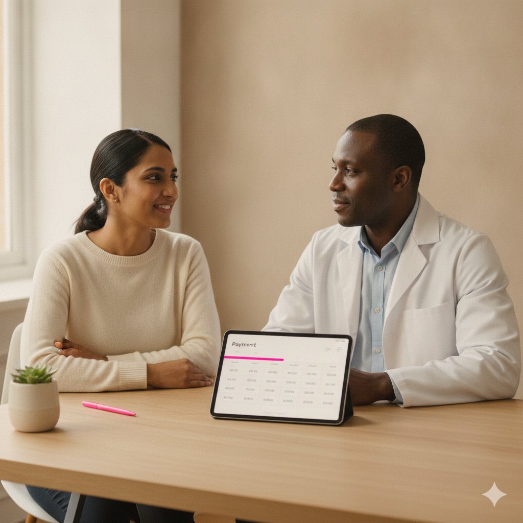 A patient and doctor reviewing a simple payment plan together